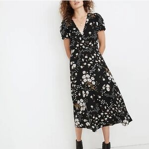 Madewell Puff-Sleeve Wrap-Front Midi Dress in Polka Daisies Sz 4